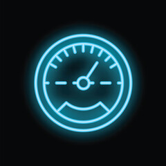 Blue neon speedometer is measuring progress on a black background