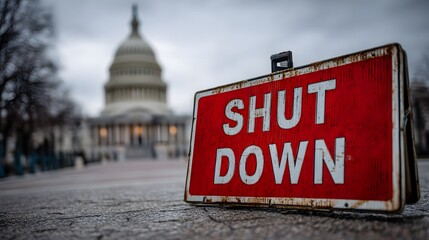 Government shutdown sign closing us capitol building in washington