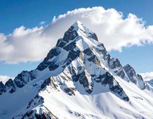 Majestic snow-covered mountain peak against a blue sky