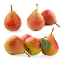 Fresh juicy pears isolated on white, set