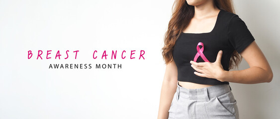 Pink breast cancer awareness ribbon. October Breast cancer awareness month. Healthcare and medicine concept. 