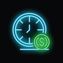 Obraz premium Neon sign showing a clock and a coin, representing the concept that time is money