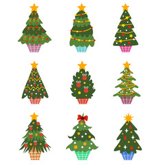 vector illustration set of christmas trees