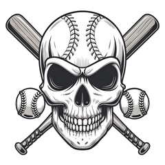 Baseball skull with bats vector graphic design for sports team logo and apparel design illustration