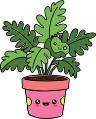 plant,pot,smile modern flat vector for cute gardening design vector graphic for home decor