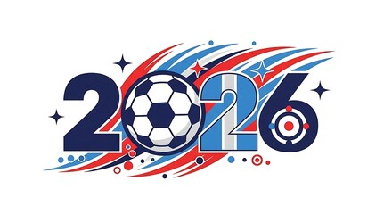 Dynamic 2026 soccer world cup logo design with a classic football and vibrant abstract motion graphics in national colors