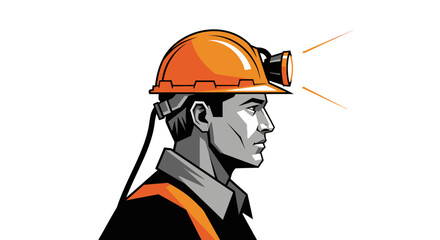 Illustration of a confident coal miner wearing a helmet with a headlamp shining bright