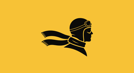 Vintage aviator silhouette graphic on yellow backdrop featuring a pilot with a helmet