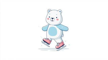Fototapeta premium Cute polar bear ice skating happily on a snowy surface during winter