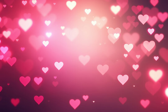 Soft pink and red heart bokeh background with blurry effect