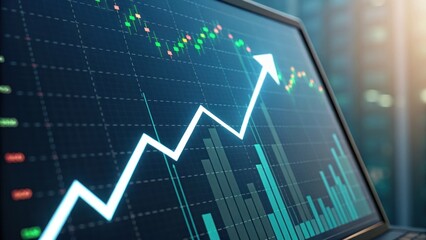 Naklejka premium Dynamic stock market graph showcasing upward investment growth trends with advanced analytics and technology-driven financial data visualization