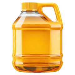 Transparent container filled with yellow liquid, close-up view, isolated on white background