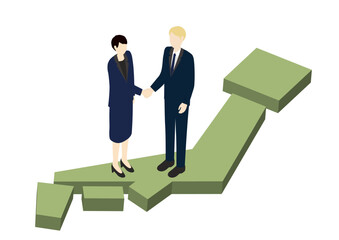 International business partnership handshake on Japan map isometric illustration
