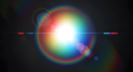 Fototapeta premium A vibrant and colorful lens flare with a bright white center, surrounded by a rainbow of hues, creating a dynamic and eyecatching effect