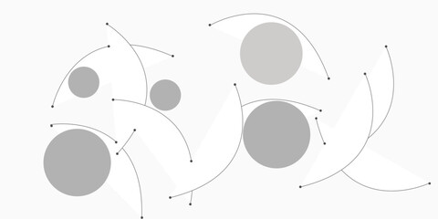 Minimalist Composition of Curved Lines, Grey Circles, and White Shapes, Creating a Sense of Balance, Connection, and Modern Architectural Design.