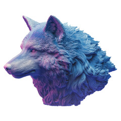 Realistic 3D Wolf Head Sculpture with Colorful Fur Design and Artistic Details