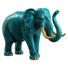 Majestic vibrantly painted elephant statue with intricate designs and golden accents in profile view