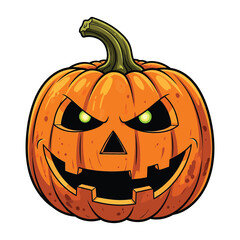 Spooky halloween jack o lantern with glowing eyes and wide grin