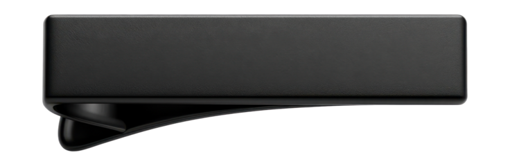 Matte black tie clip featuring a sleek rectangular design and smooth finish.