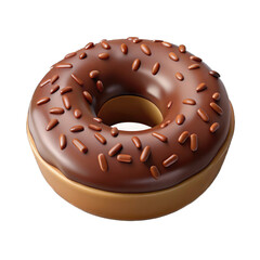 A chocolate glazed donut with chocolate sprinkles on a black background studio shot close up view Isolated on transparent background, png