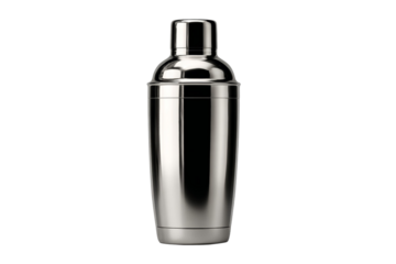 A silver cocktail shaker with a silver top