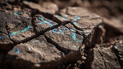 Fototapeta premium Vibrant Iridescent Boulder Opal Gemstone Veins in Natural Rock