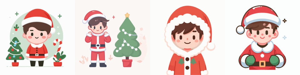 vector of a young man in a cute Christmas costume, flat design
