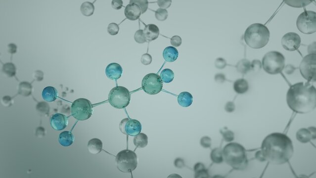 Propylene, also known as propene, C3H6 molecule. Chemistry research background