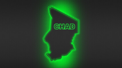 Neon Green Chad Map Outline Futuristic Digital Glow Halftone Illustration