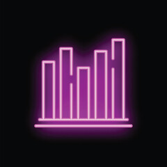 Neon style icon showing a bar graph on black background