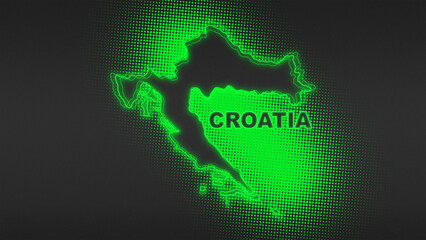 Neon Green Croatia Map Outline Futuristic Digital Glow Halftone Illustration