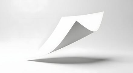 A single sheet of white paper floating in midair casting a shadow, isolated on white background, creating a sense of lightness and simplicity