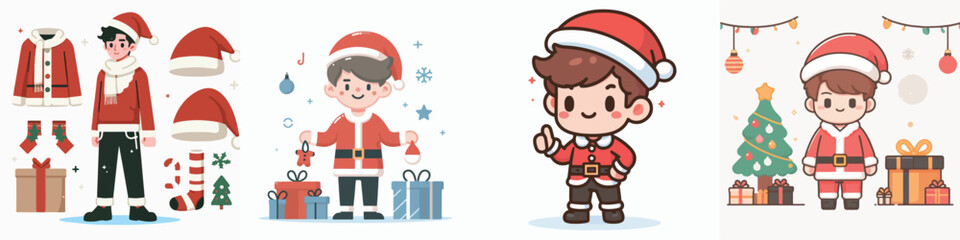 Cute young man wearing work costume holding camera standing pose, vector flat design style