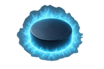 Ice hockey puck glowing with blue energy