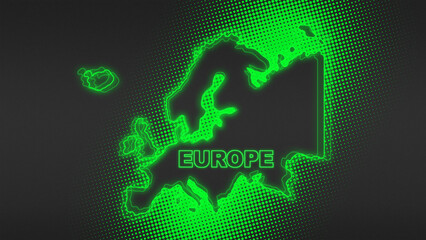 Neon Green Europe Map Outline Futuristic Digital Glow Halftone Illustration