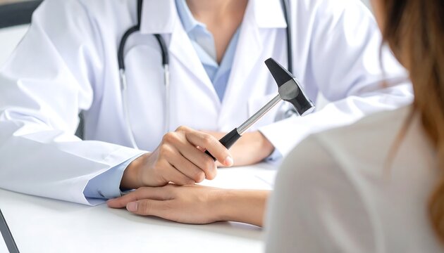 Doctor holding reflex hammer during a patient examination