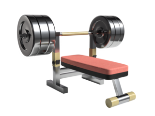 Gym Bench Press with Heavy Barbell, Strength Training and Fitness Equipment Concept
