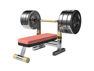 Gym Bench Press with Heavy Barbell, Strength Training and Fitness Equipment Concept