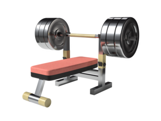 Gym Bench Press with Heavy Barbell, Strength Training and Fitness Equipment Concept