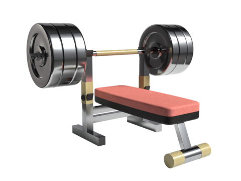 Gym Bench Press with Heavy Barbell, Strength Training and Fitness Equipment Concept