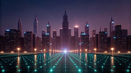 Obraz premium Glowing Cityscape with Smart Network Technology and Urban Vibes