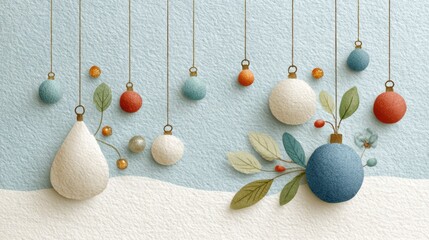 Paper art Christmas decorations with hanging pastel ornaments