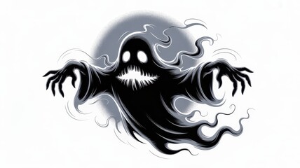 Spooky Spectre: A spectral apparition hovers ominously, its dark form exuding an eerie aura, embodying the essence of a Halloween night's mystery.