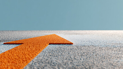 Orange arrow on gray road with blue sky, symbolizing direction and progress. The arrow is pointing towards the upper right, indicating growth and forward motion