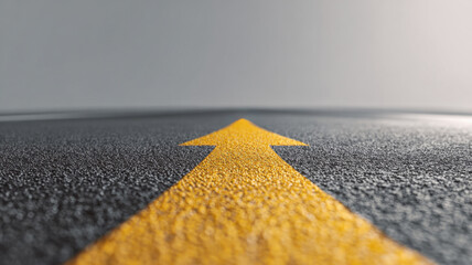 An upward arrow on an asphalt road, symbolizing guidance and direction. The arrow points straight ahead, suggesting progress and focus.