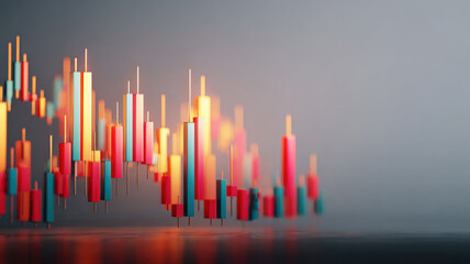 Abstract illustration of financial market data represented as colorful candlesticks