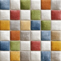 Colorful textured fabric patchwork square pattern background