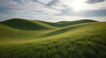 Obraz premium Rolling Green Hills Under a Bright Sunny Sky