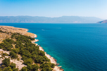 Fototapeta premium Beautiful aerial landscape from a drone on the Croatian island of Krk. Croatian landscape.