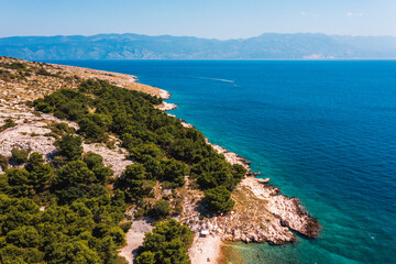 Beautiful aerial landscape from a drone on the Croatian island of Krk. Croatian landscape.